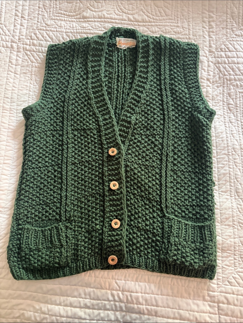 VINTAGE Deep Green Chunky Knit WOOL  Button-Front Sweater Vest